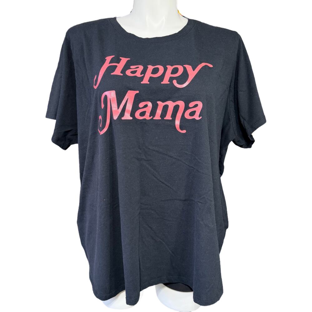 Mighty Fine Happy Mama Womens 4X Graphic T Shirt Black Short Sleeve Plus Size